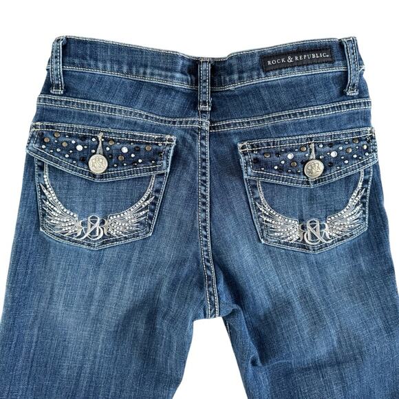 Rock & Republic Kasandra Jeans women sz 4 embellished Bootcut Moto Boho Edgy - Picture 2 of 13